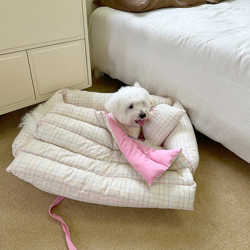 Cama romântica para cães e gatos com enchimento de microfibra e laço de princesa