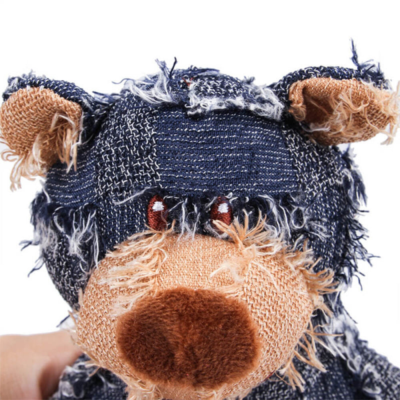 Pelúcia jeans rústica durável mastigável brinquedo de cachorro que faz barulho urso