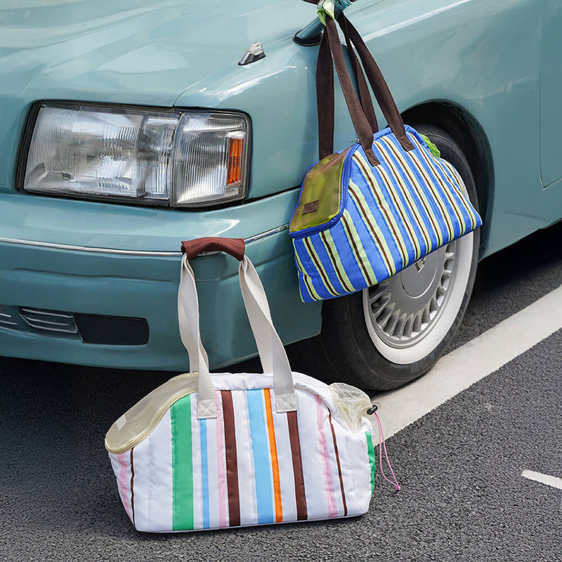 Bolsa de Transporte Portátil Compartilhada Estilosa com Listras para Gatos e Donos