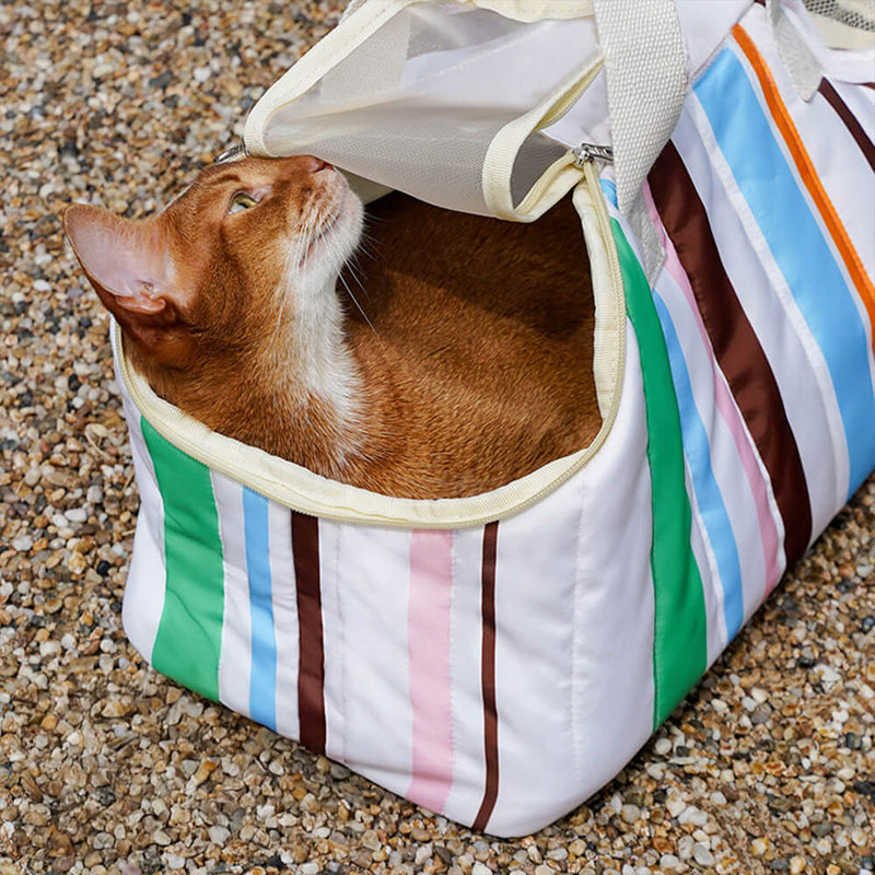 Bolsa de Transporte Portátil Compartilhada Estilosa com Listras para Gatos e Donos