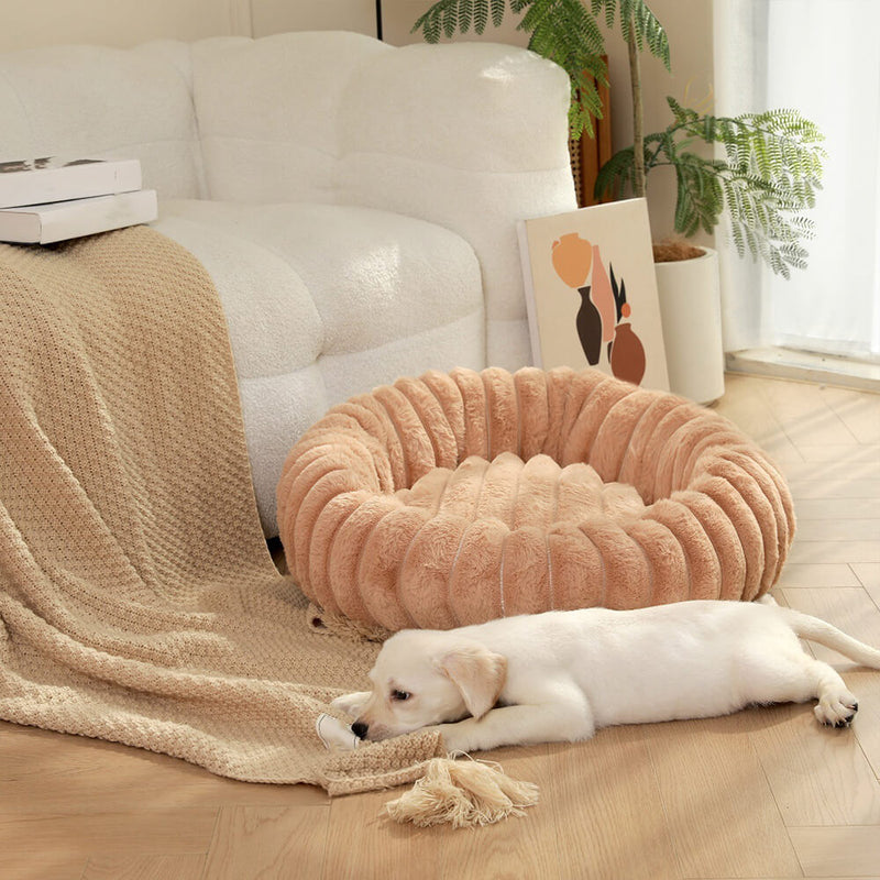 Cama para cães e gatos ultramacia de pelúcia redonda com suporte para donuts