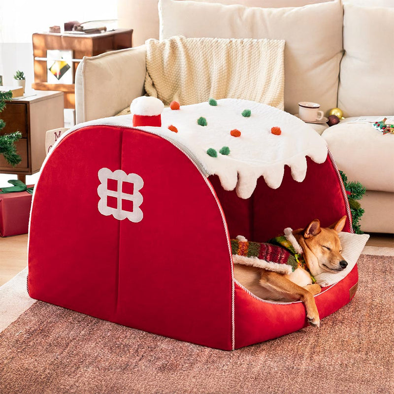 Cama ortopédica para cães Festive Snow House - Calor de Natal