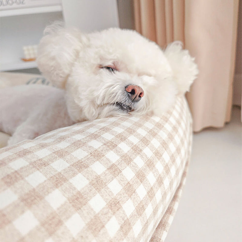 Cama para cães e gatos em lona coral fleece à prova d'água com suporte surround completo