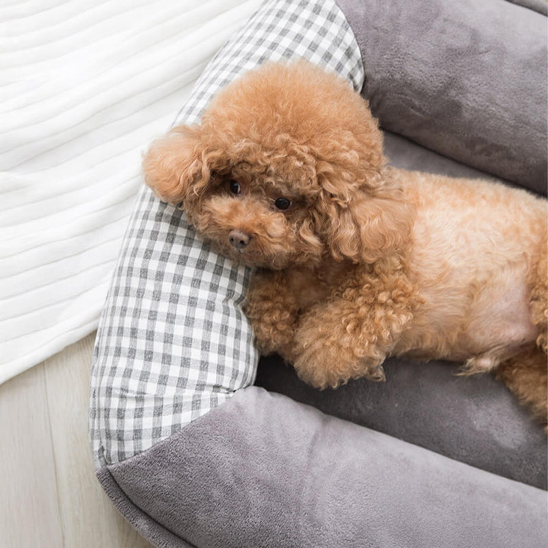 Cama para cães e gatos em lona coral fleece à prova d'água com suporte surround completo