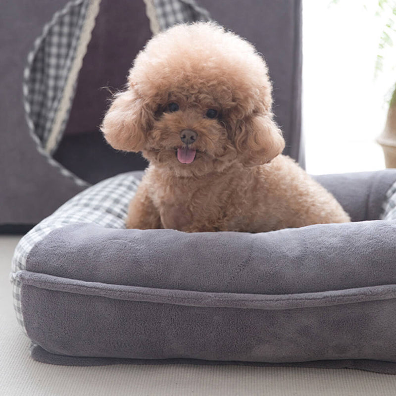 Cama para cães e gatos em lona coral fleece à prova d'água com suporte surround completo