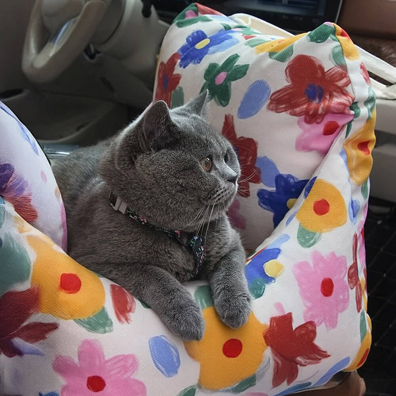 Cama de Carro para Cães com Segurança para Viagens Pet Floral Pintada à Mão