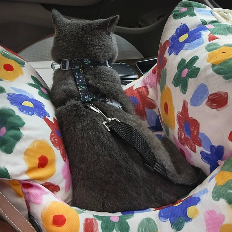 Cama de Carro para Cães com Segurança para Viagens Pet Floral Pintada à Mão