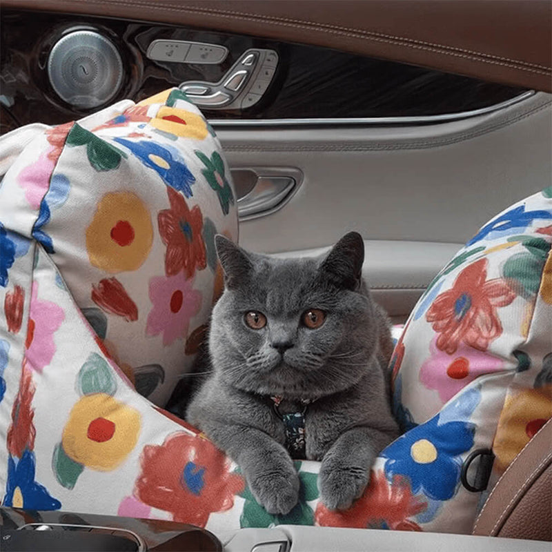 Cama de Carro para Cães com Segurança para Viagens Pet Floral Pintada à Mão