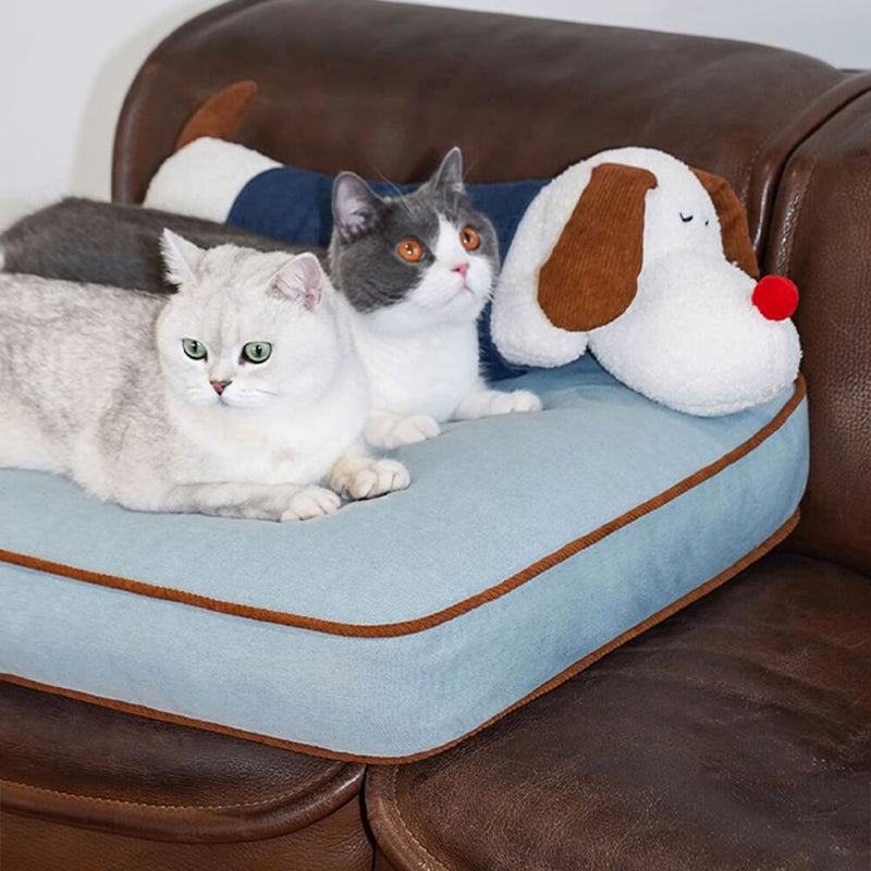 Tapete espaçoso para cães e gatos com decoração jeans e almofada de boneca removível