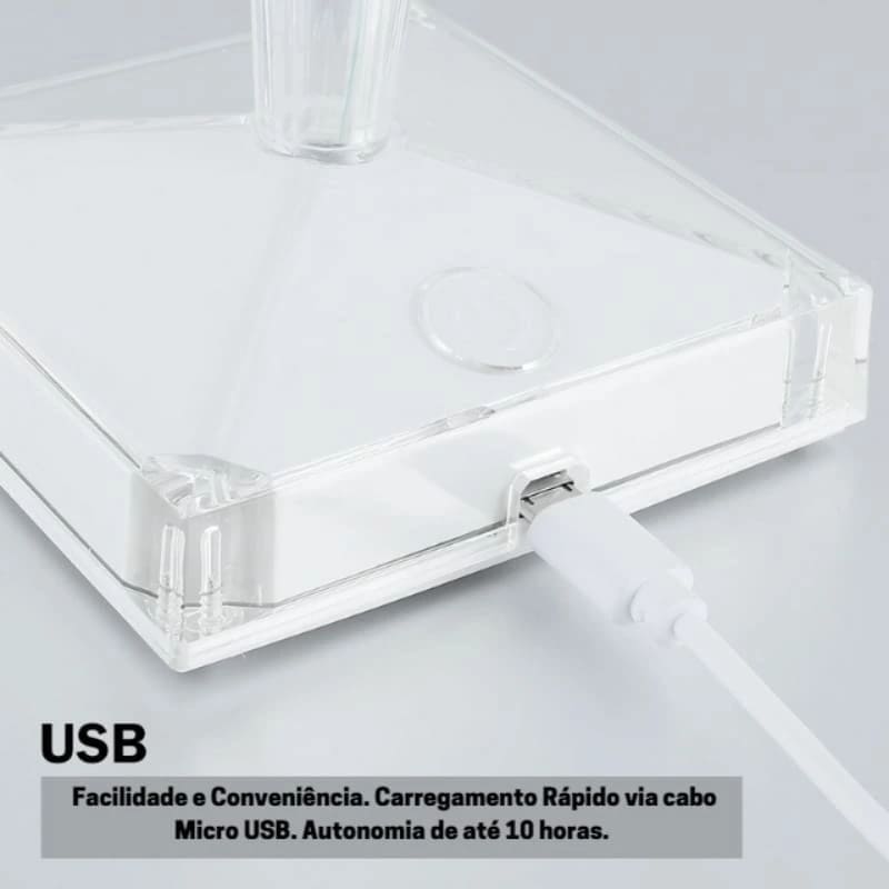 Luminária de Mesa LED Diamante USB 3 em 1 Sem Fio Polihousi