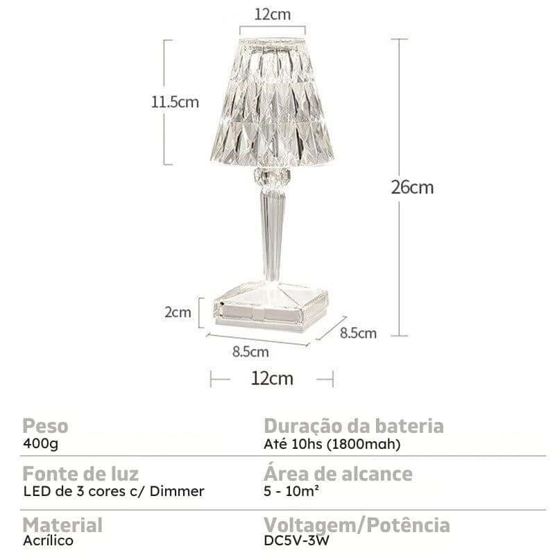 Luminária de Mesa LED Diamante USB 3 em 1 Sem Fio Polihousi