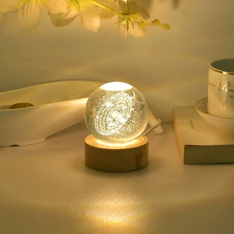 Luminária de Mesa LED Luz Noturna 3D Bola Cristal Polihousi