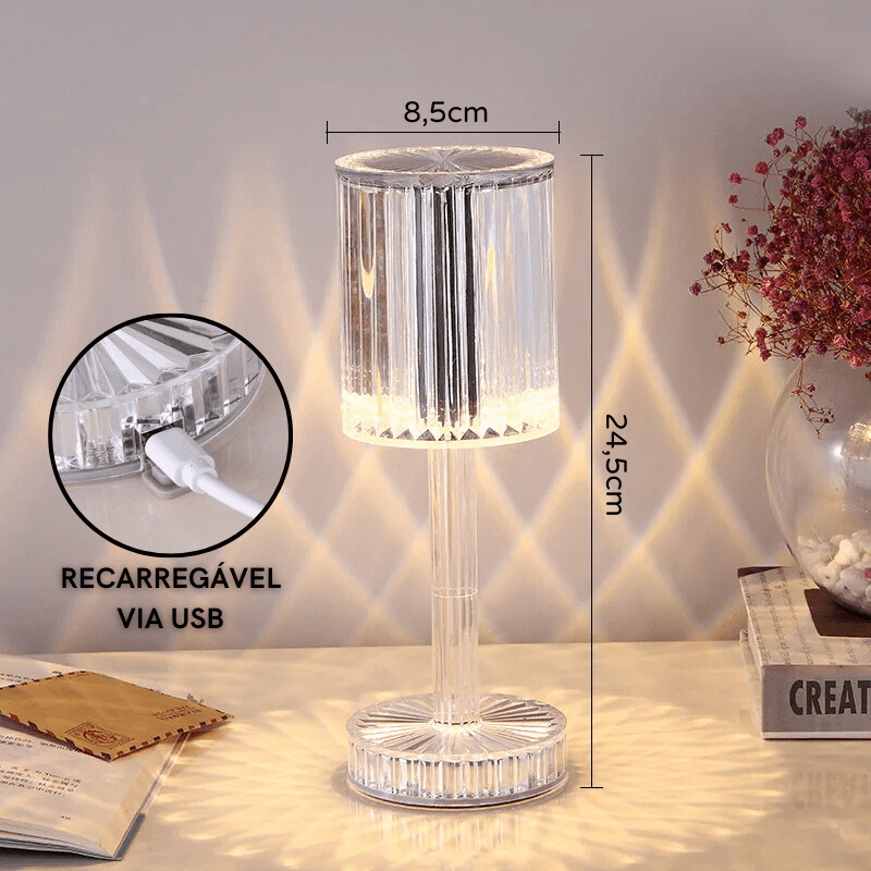 Luminária de Mesa LED Recarregável Sem Fio Cristal Polihousi