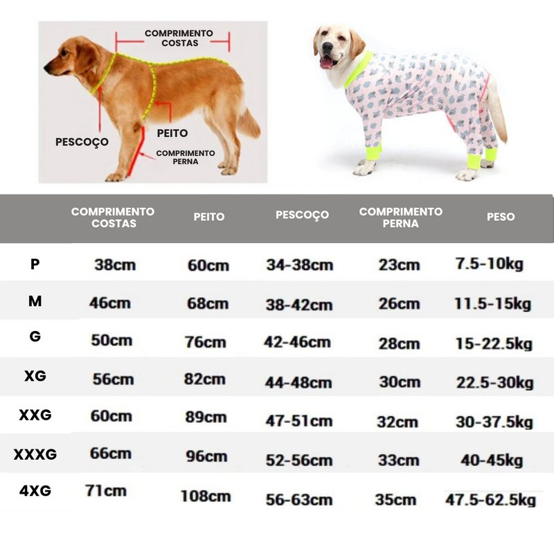 Pijama Cirúrgico Pet Roupinha Pós Operatório Contra Lambidas em Feridas