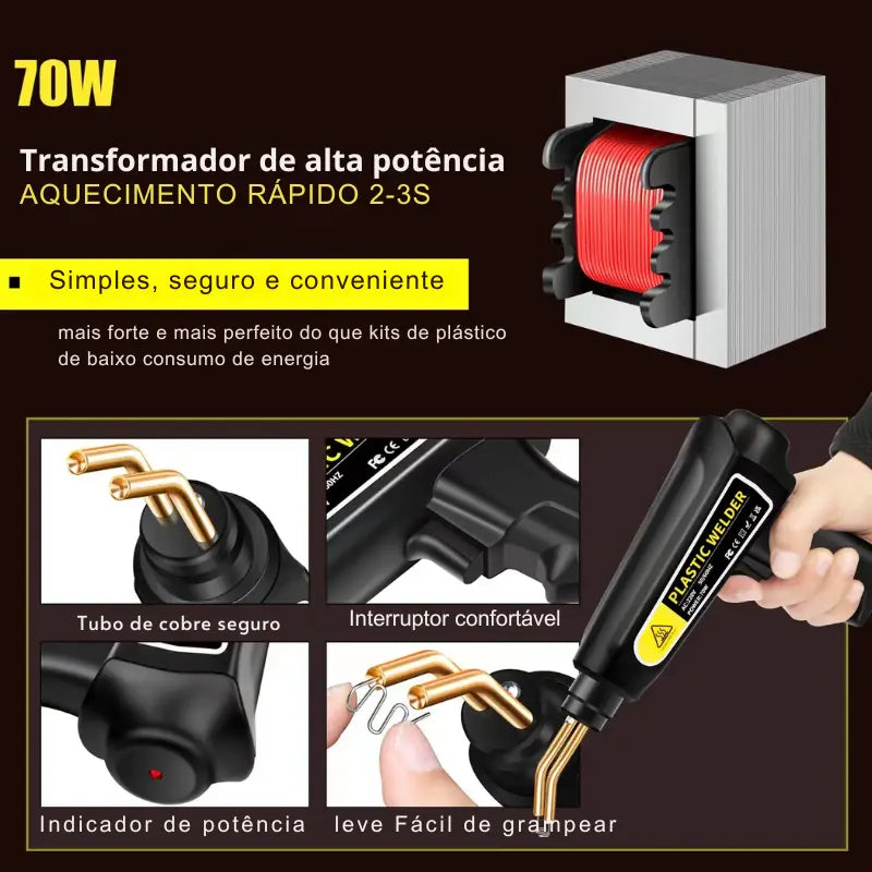 Pistola de Solda Plástica 70w Plástico Para-Choque - Reparo Soldador