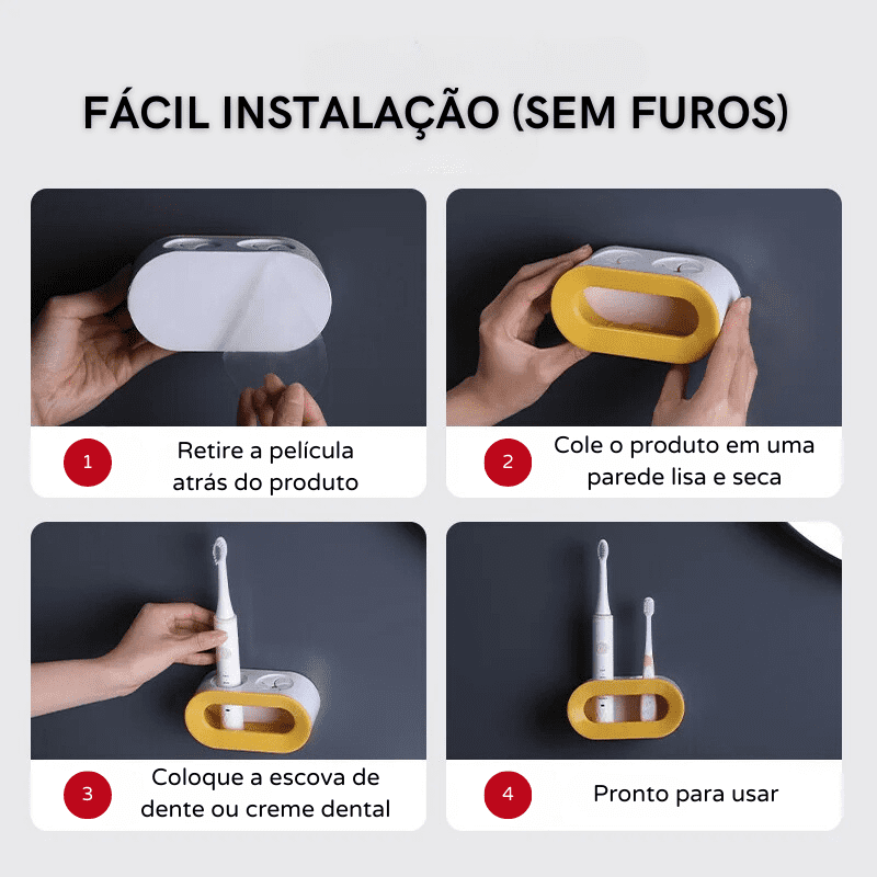 Porta Escova de Dente e Pasta Parede Organizador Polihousi