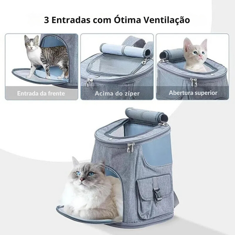 Bolsa Mochila Transporte De Cães e Gatos com Tela Respirável