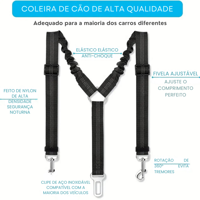 Cinto de Segurança Pet Duplo para 2 Cães Elástico Anti Enforcamento com Fivela de Metal