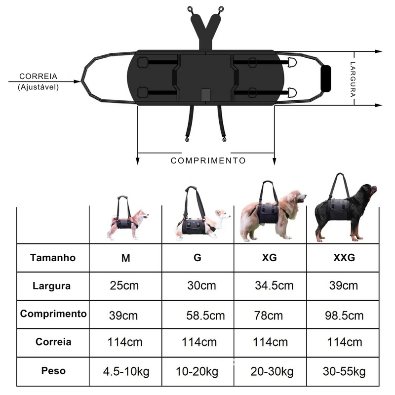 Suporte Sling para Transporte de Cães Idosos ou Deficientes com Dificuldade de Andar