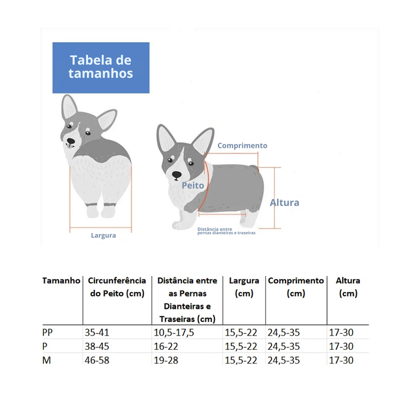 Cadeira de Rodas 4 Apoios para Patas Dianteiras e Traseiras de Cachorros com Dificuldade de Andar