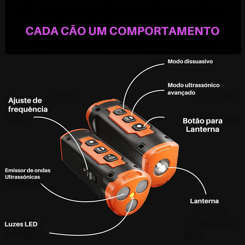 Aparelho Ultrassônico Anti Latido com Lanterna para Adestramento e Treinamento de Cachorros