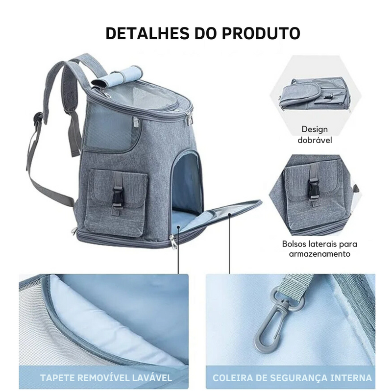 Bolsa Mochila Transporte De Cães e Gatos com Tela Respirável