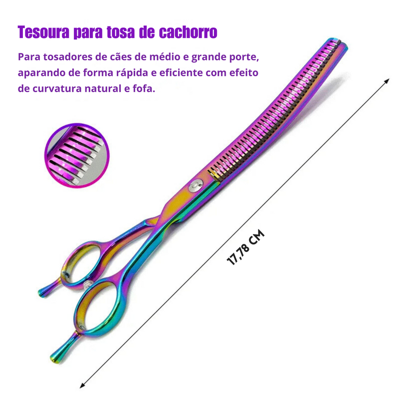 Tesoura de Tosa Profissional 7 Polegadas Curva Dentada Desbastadora