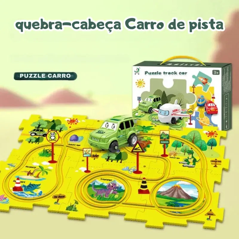 Quebra-cabeça Educacional Infantil - Conjunto Jogo de Carro com Pista