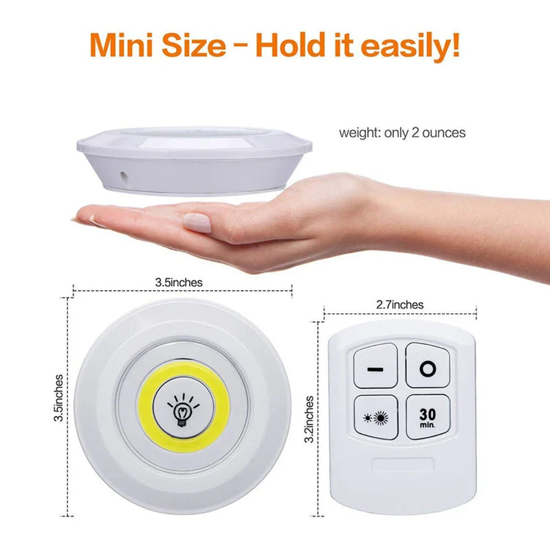 Smart Wireless Round LED Light, Lâmpadas reguláveis, Iluminação para o quarto, Cozinha, Under-Furniture, Roupeiro, Controle remoto