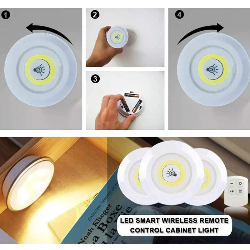 Smart Wireless Round LED Light, Lâmpadas reguláveis, Iluminação para o quarto, Cozinha, Under-Furniture, Roupeiro, Controle remoto