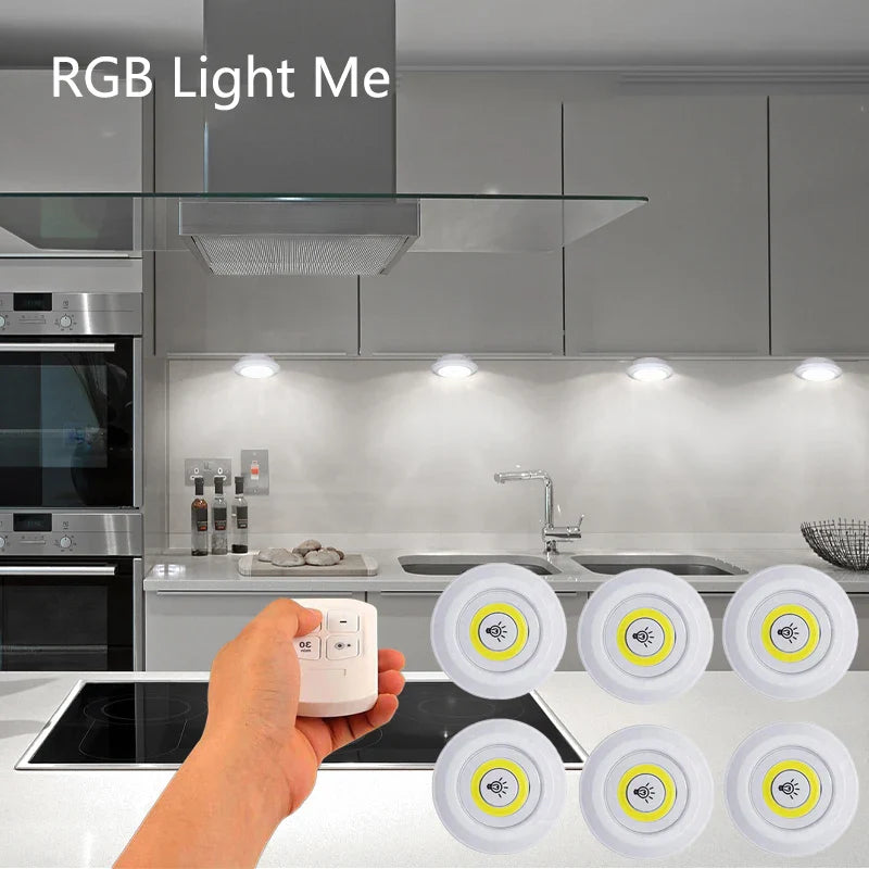 Smart Wireless Round LED Light, Lâmpadas reguláveis, Iluminação para o quarto, Cozinha, Under-Furniture, Roupeiro, Controle remoto