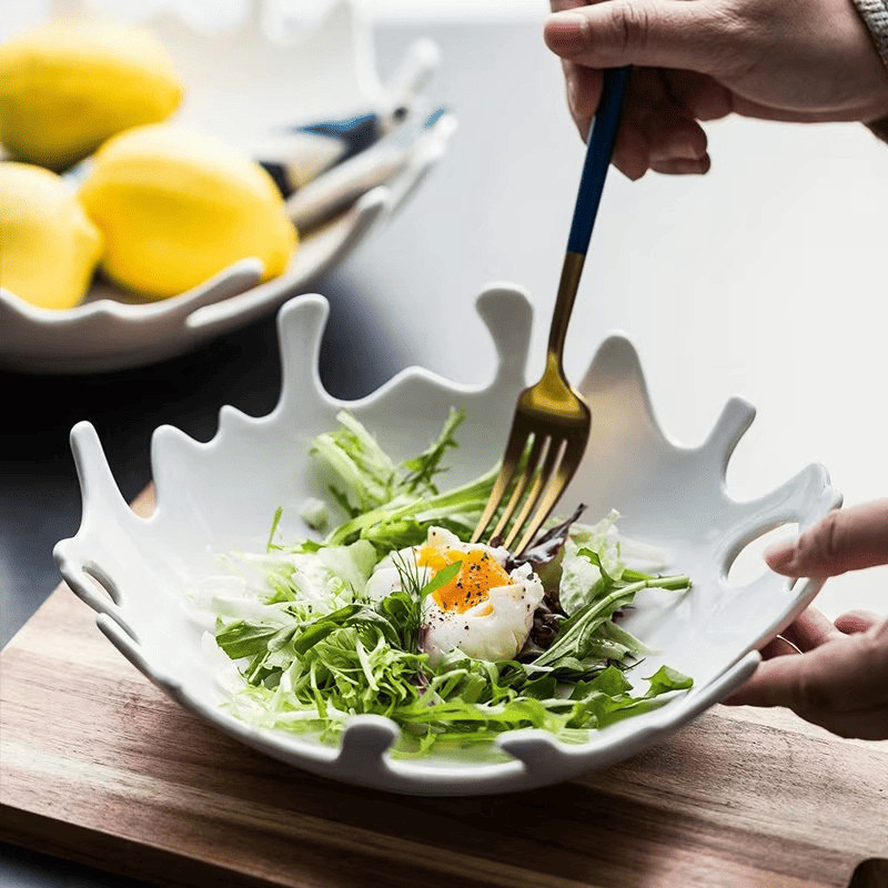 Saladeira Prato de Cerâmica Irregular Mesa Posta Polihousi