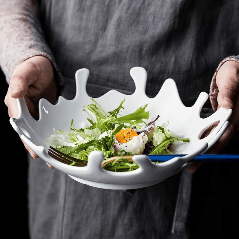 Saladeira Prato de Cerâmica Irregular Mesa Posta Polihousi