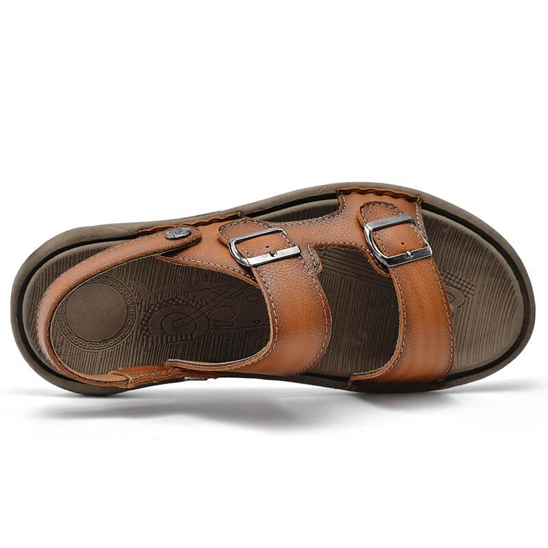 Sandália de Couro Masculina Comfort Fivela Cáqui