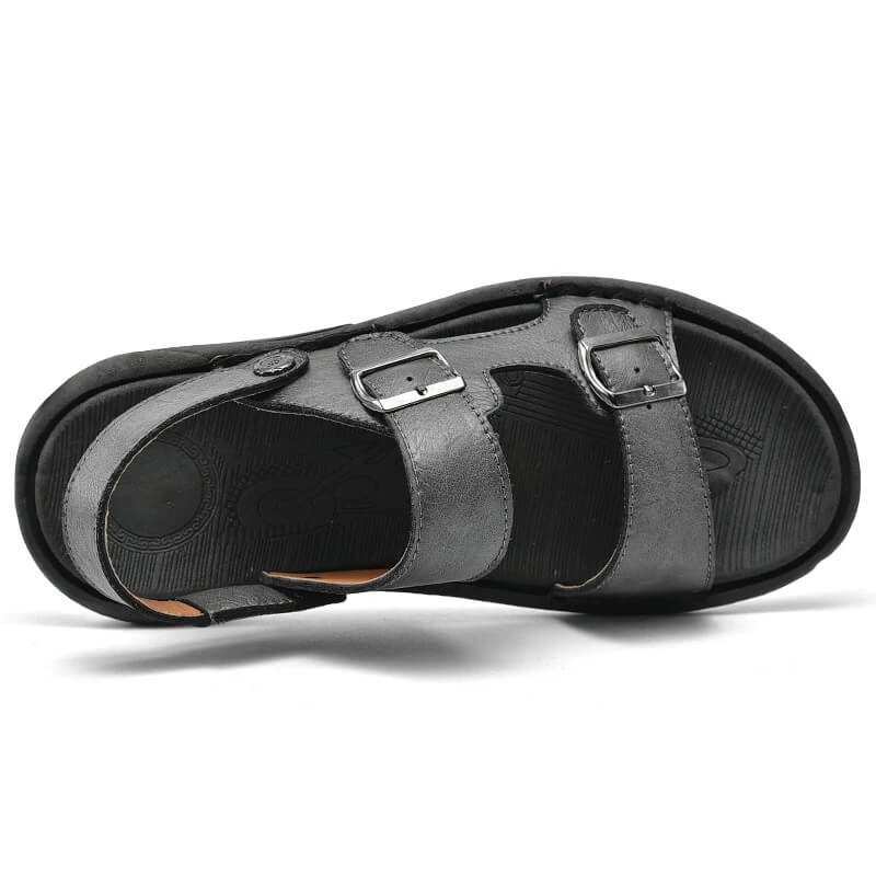 Sandália de Couro Masculina Comfort Fivela Cinza