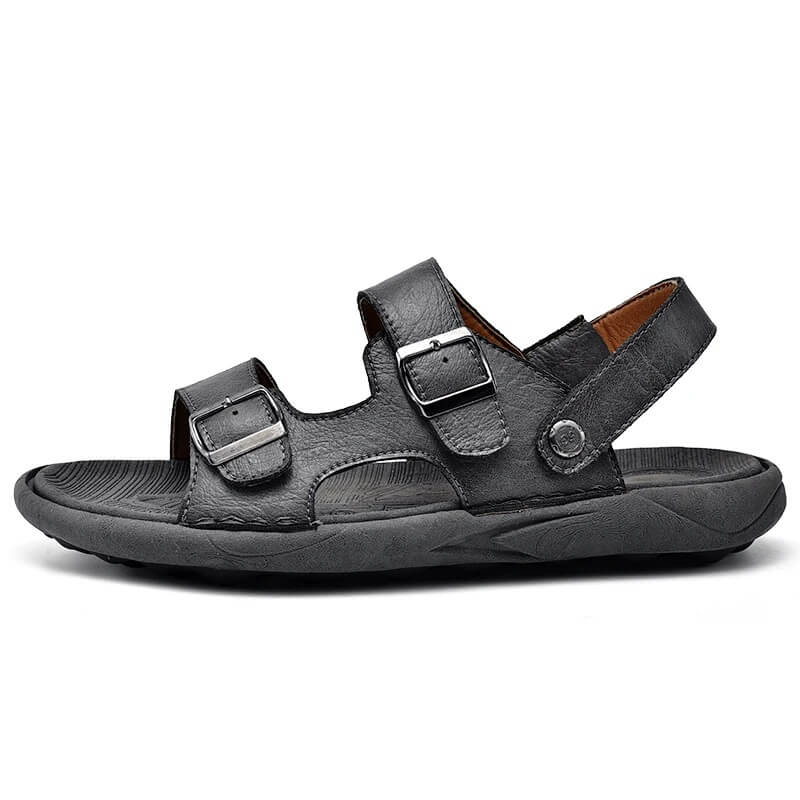 Sandália de Couro Masculina Comfort Fivela Cinza