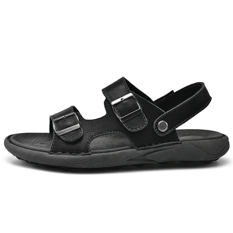 Sandália de Couro Masculina Comfort Fivela Preto