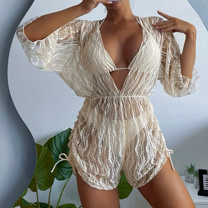 Conjunto Tropical 3 Peças: Maiô, Body e Biquíni com Decote em V