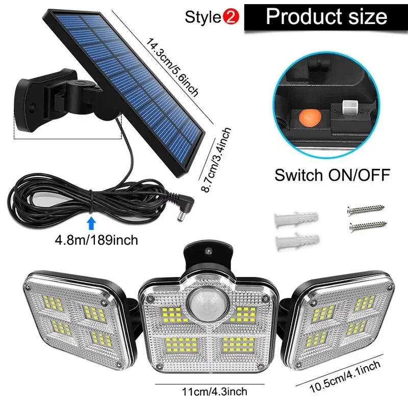 Refletor Led Solar Com 3 Cabeças Led IP65 à Prova d'água