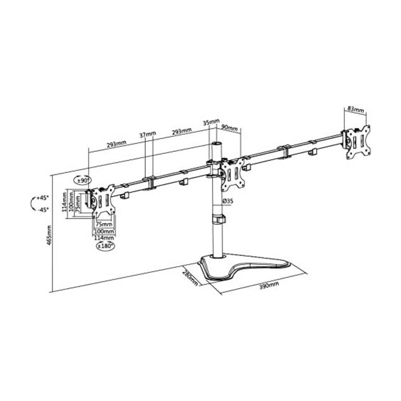 Suporte Articulado para 3 Monitores Elg T1236N 13" a 27" / Giro 360º