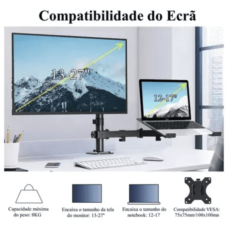 Suporte Monitor e Notebook Articulado para Mesa Polihousi