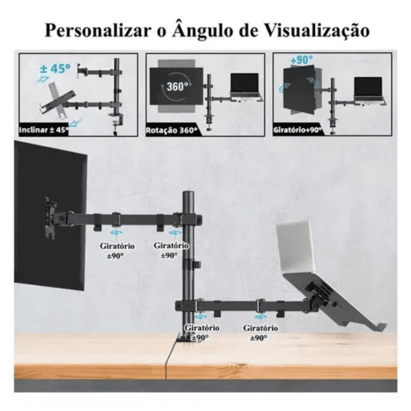 Suporte Monitor e Notebook Articulado para Mesa Polihousi