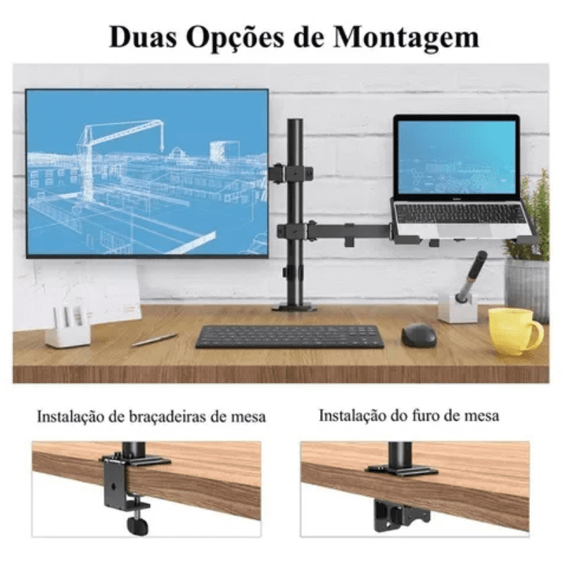 Suporte Monitor e Notebook Articulado para Mesa Polihousi