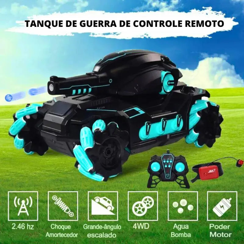 Tanque Controle Remoto e Sensor de Gestos Atira Bolinhas de Gel TankFight