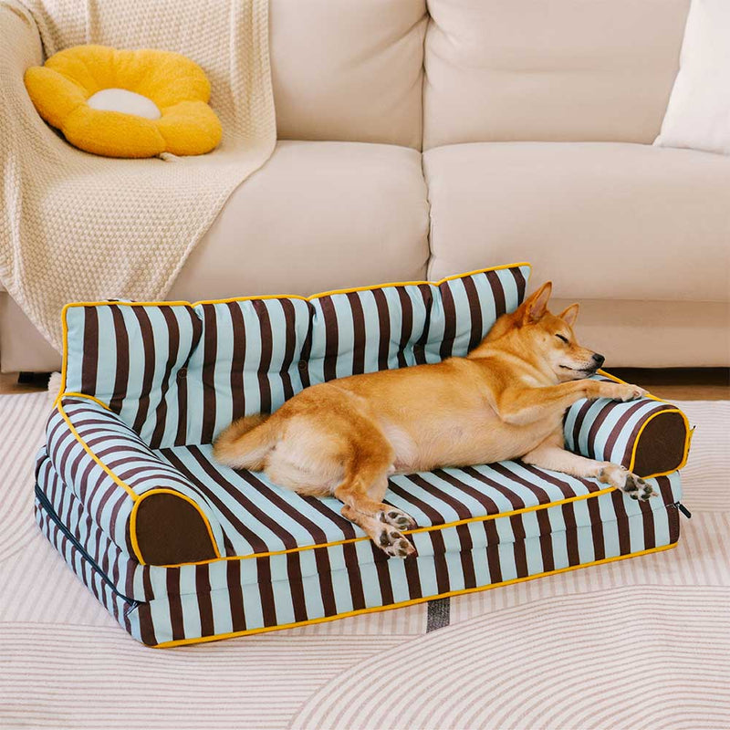 Sofá-cama dobrável para cães, listrado e repelente de água, moderno - Sunny Siesta