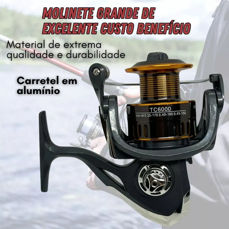 Molinete De Pesca Grande 6000 Carretel Alumínio 14 Rolamentos