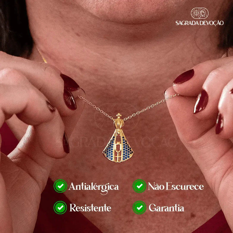 (COMPRE 1 LEVE 2) Colar Nossa Senhora Aparecida - Dupla Face com Manto de Zircônia