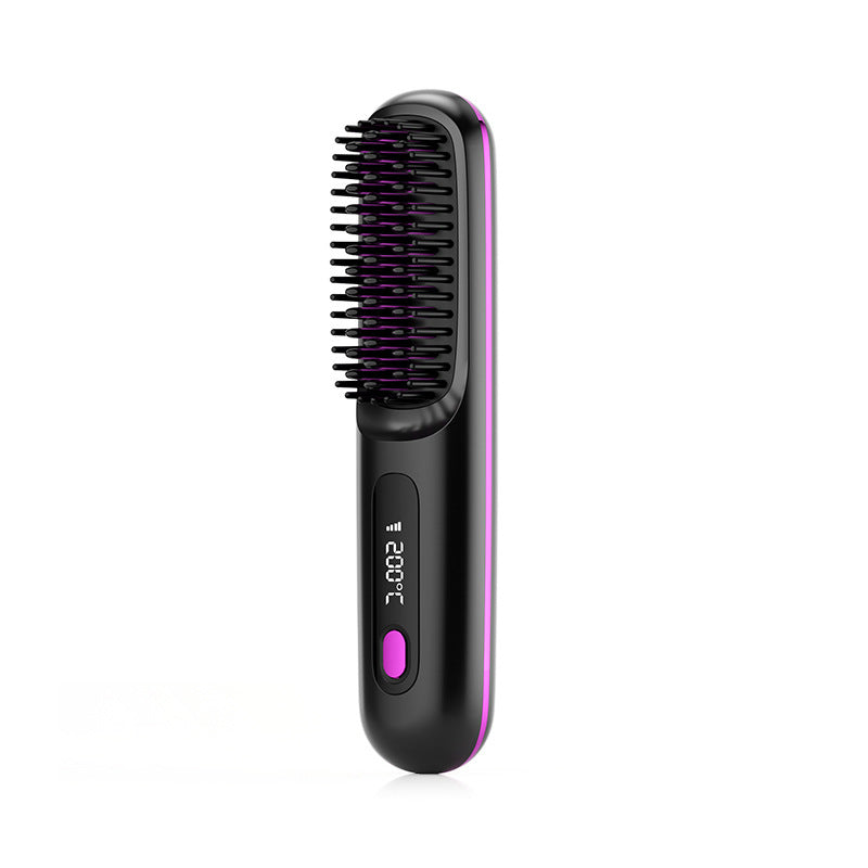 2 In 1 Straight Hair Comb Wireless Hair Straightener Brush Hair Fast Heating Portable Hot Curler USB Charging