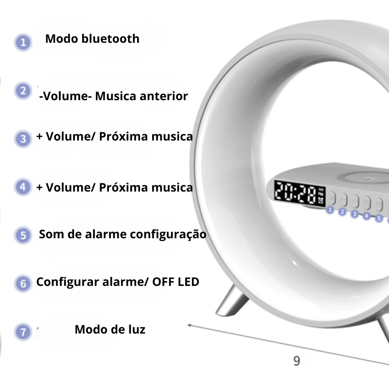 Carregador sem fio com Led RGB - Carregamento Rápido