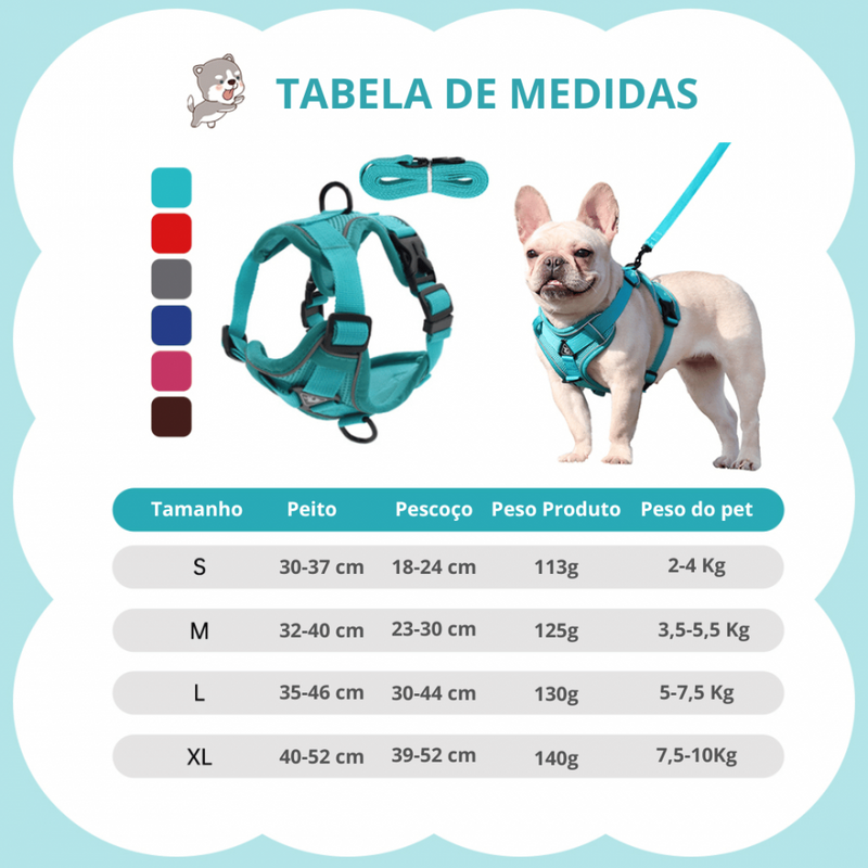 Peitoral Reforçado + Guia Grátis para Cães